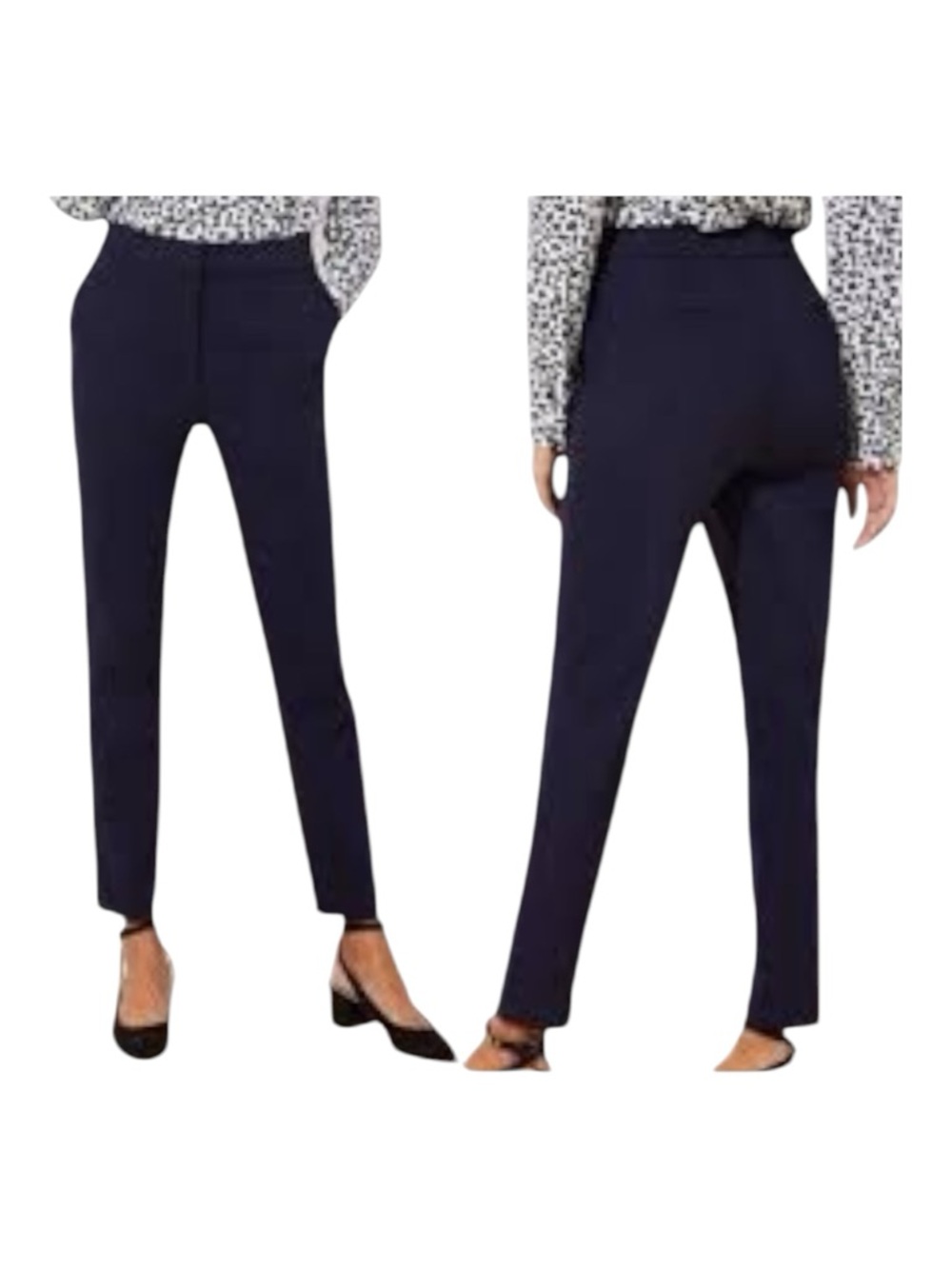 Ann Taylor LOFT Marisa Skinny Ankle Pants Navy Blue White Speckled Stretch  8